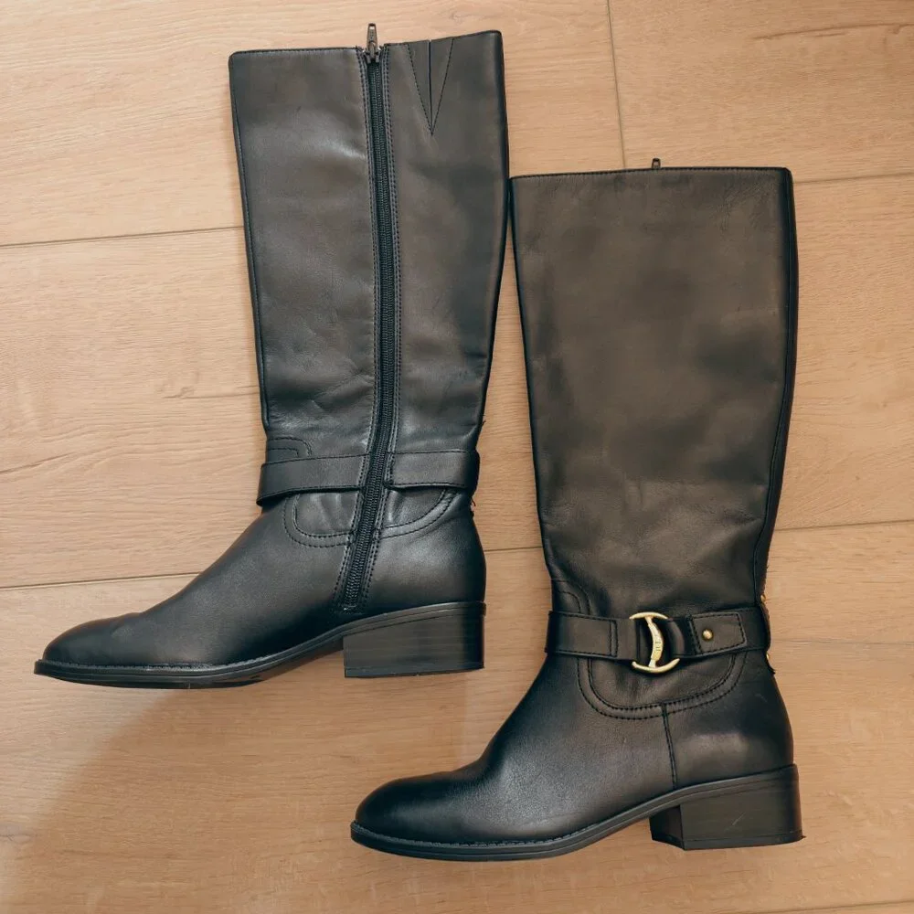 RLL Lauren Ralph Lauren Micah Equestrian Riding Side Zip Black Leather Boots 7